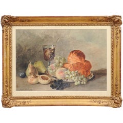 Antique French Framed Still-Life Watercolor Signed Jacques Redelsperger, circa 1887