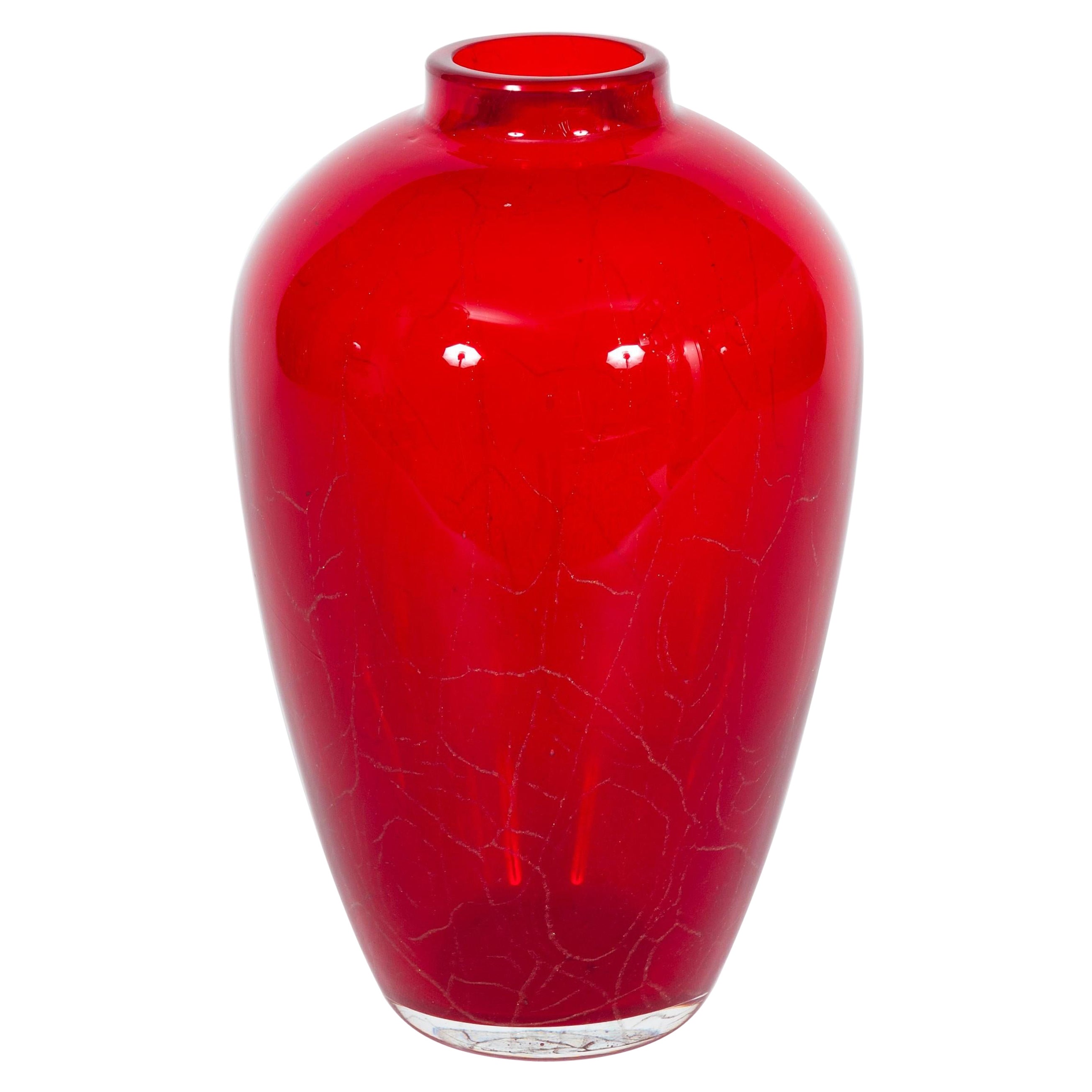 Vintage Red Murano Glass Vase with Sommerso Gold Attributed to Seguso, 1950s
