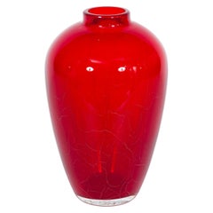 Vintage Red Murano Glass Vase with Sommerso Gold Attributed to Seguso, 1950s