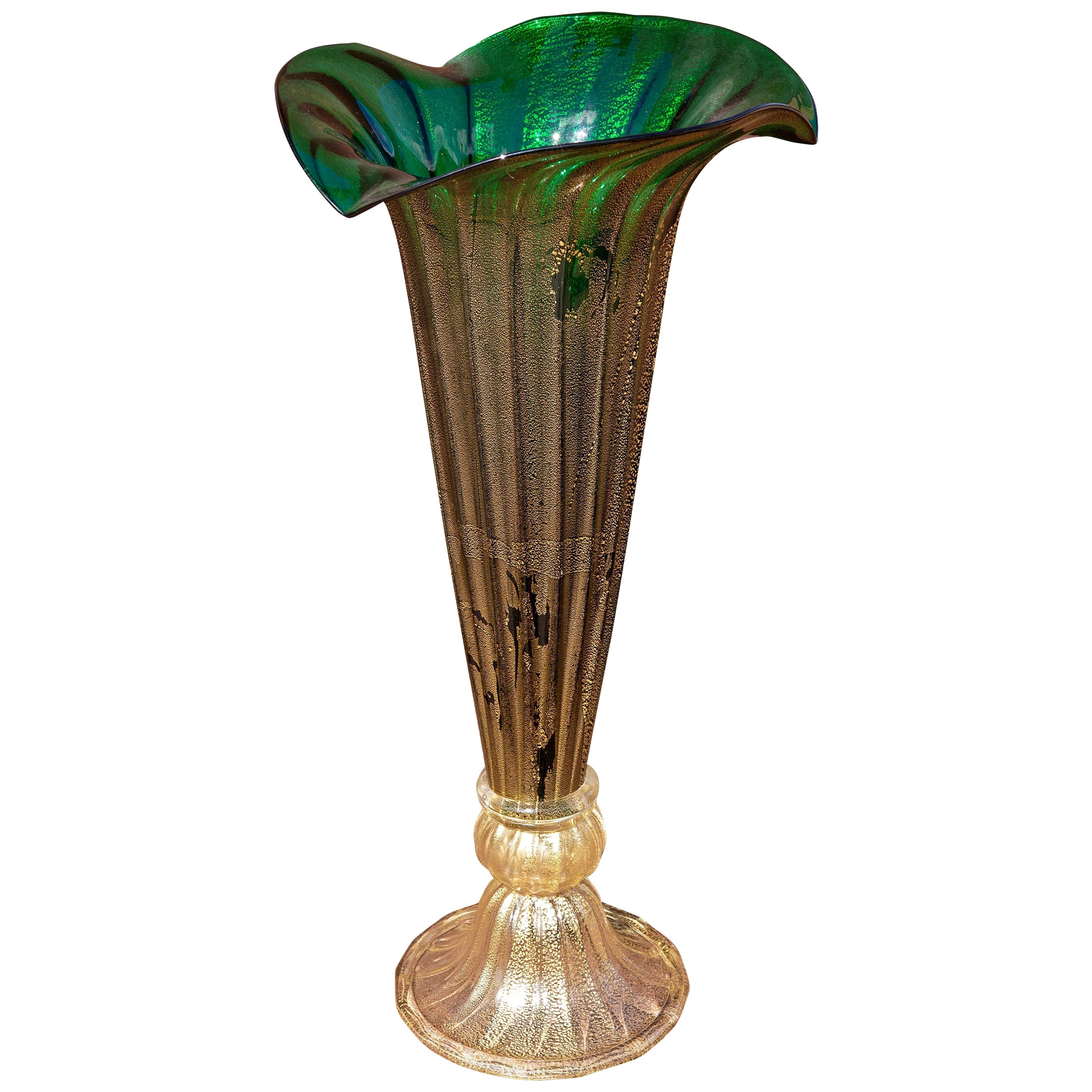 Murano Ombré Teal Glass Vase at 1stDibs