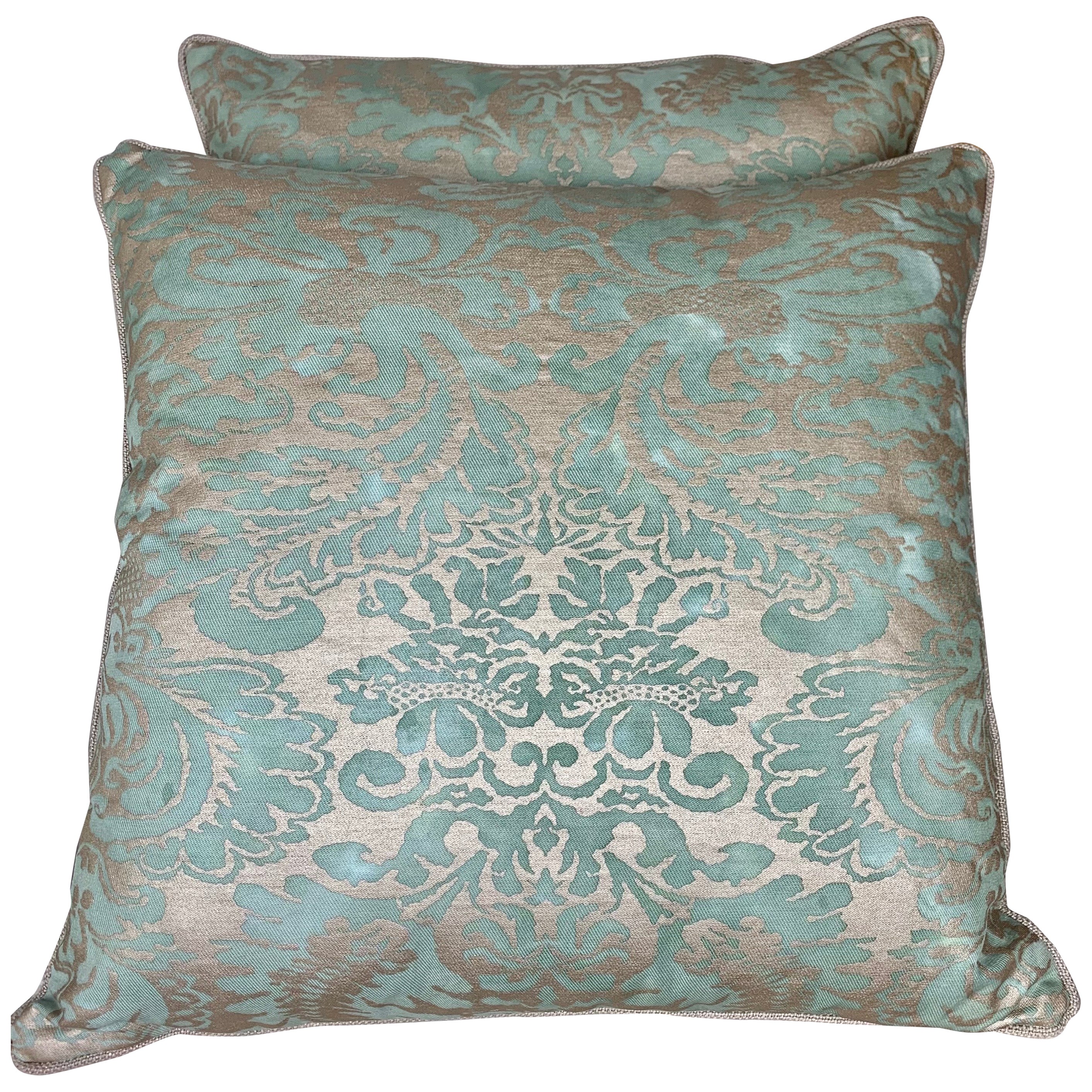 Fortuny / Stvdivm Round Pale Blue and Gold Velvet Pillow For