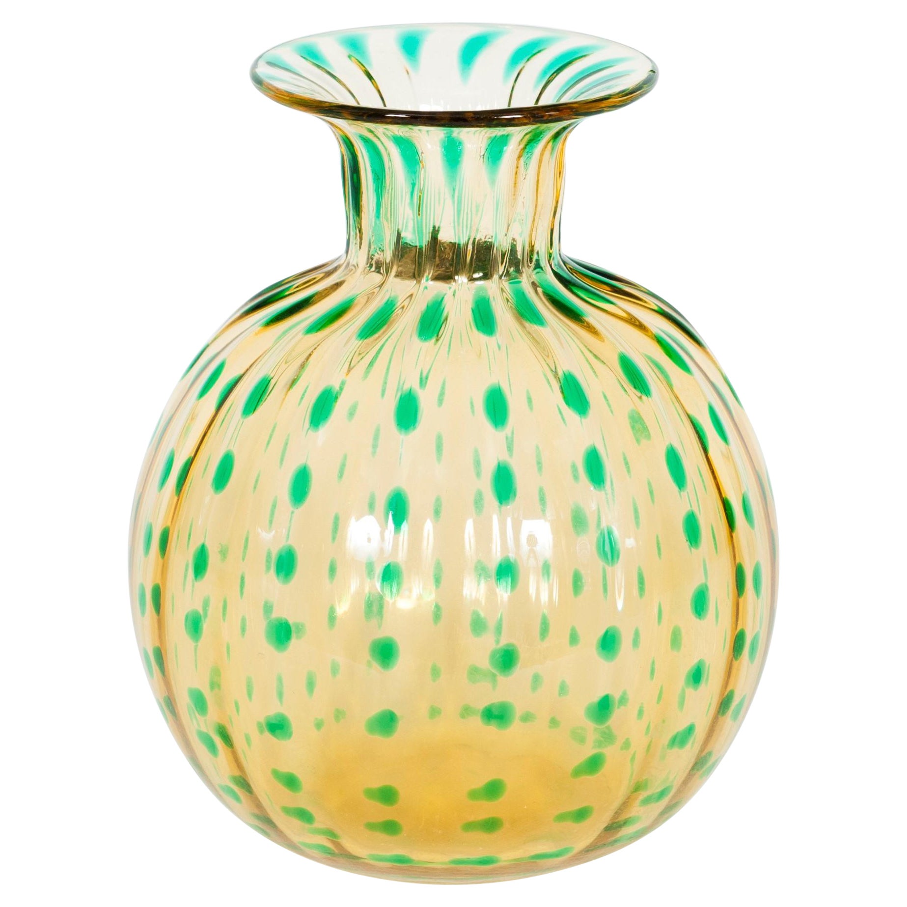 20th Century Murano Glass Round Vase with Green Flecks, Attributed to Caramea