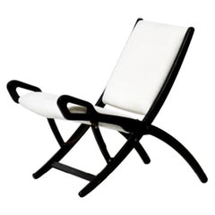 Gio Ponti Ninfea Folding Chairs in Wood and White Fabric by Reguitti 1960s Italy