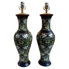 Pair of Antique Chinese Champlevé or Cloisonné Lamps