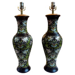 Pair of Retro Chinese Champlevé or Cloisonné Lamps