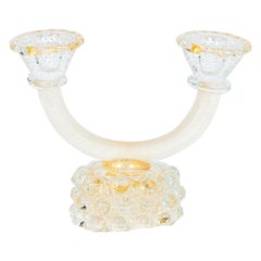 Murano Glass Torciglione Candle Holder with Submerged Gold Attributed to Seguso