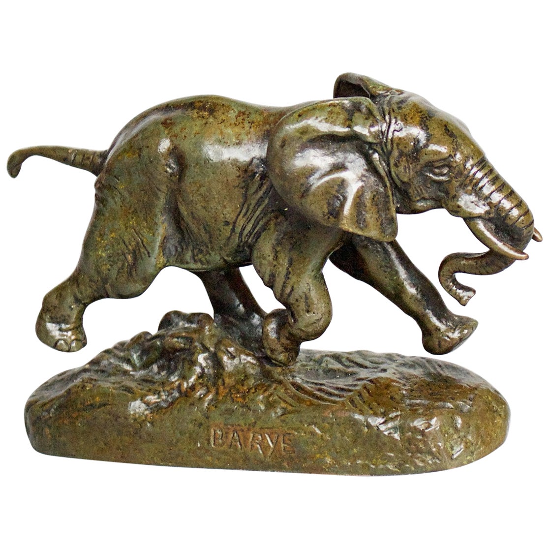 A 19th Century Bronze "Running Elephant" by Emile Barye For Sale at 1stDibs