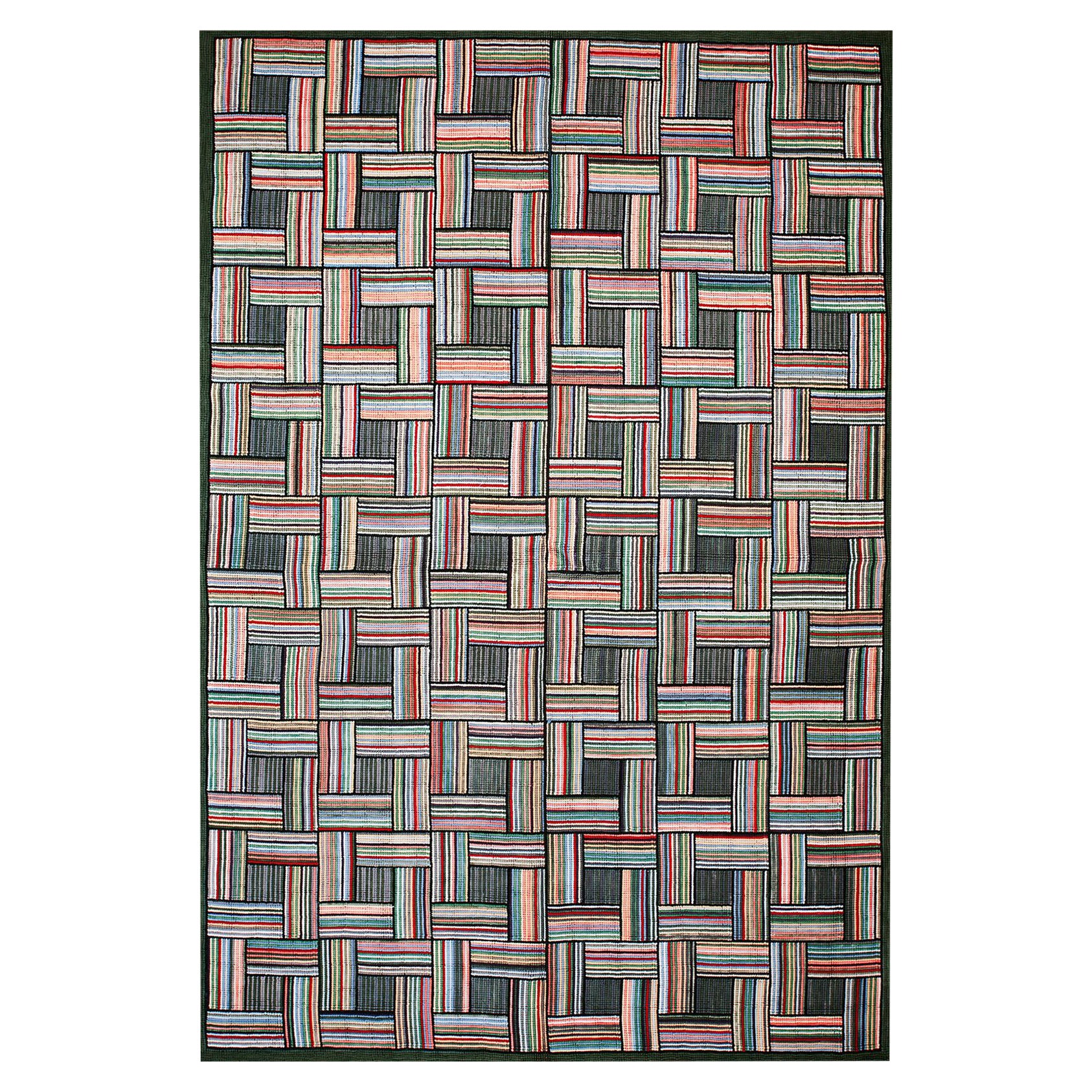 Contemporary Handmade Cotton Hooked Rug ( 6' x 9' - 185 x 275 cm ) For Sale