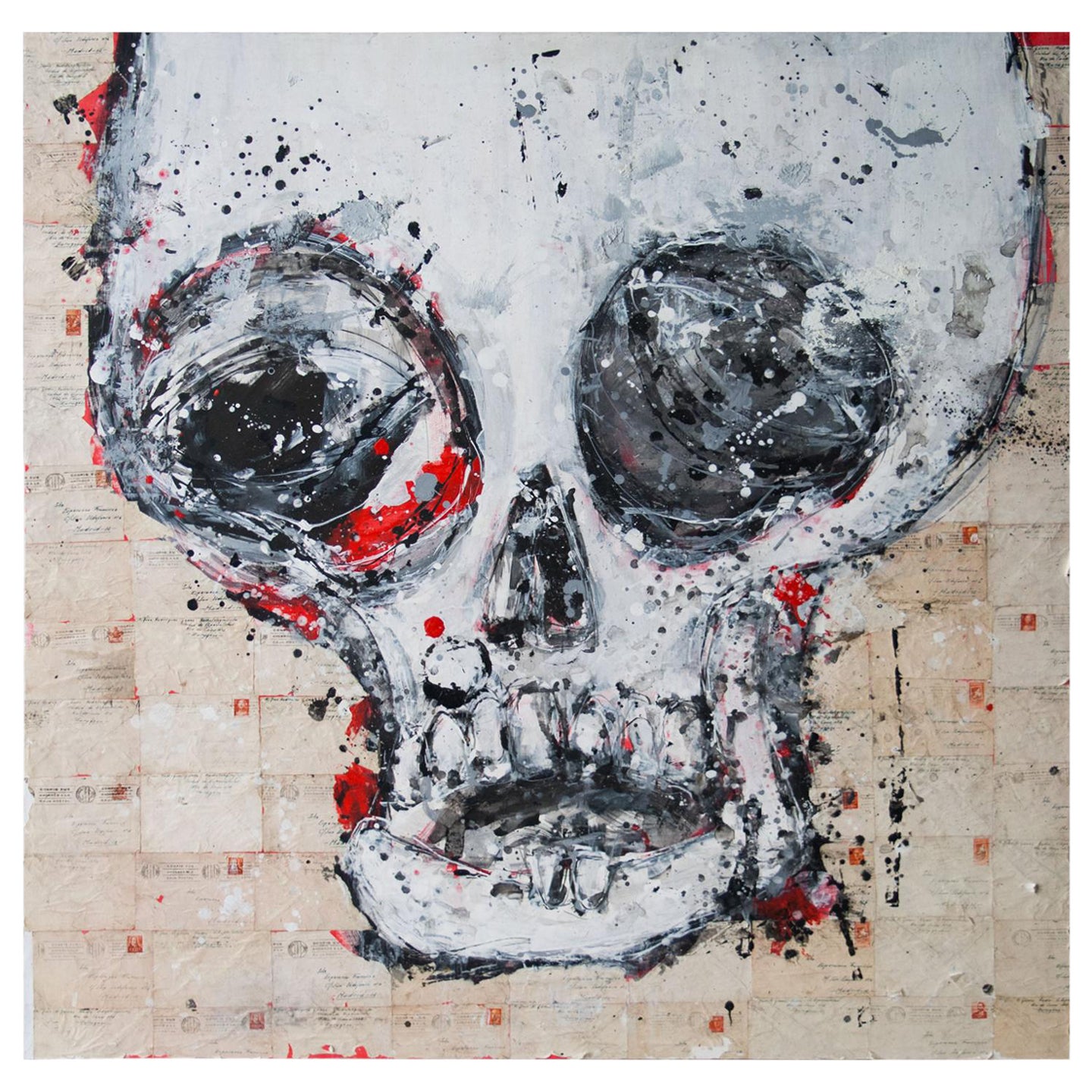 Aaron Bueso Skull Love Lettering Painting Artwork, Spain, 2018 For Sale