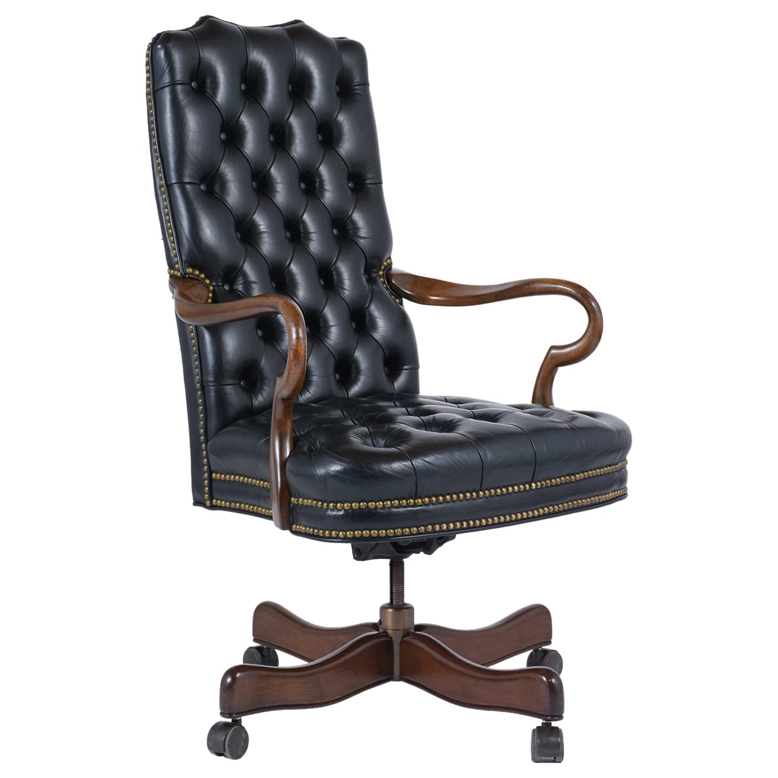 North Hickory Furniture Tufted Blue Leather Executive Office Chair