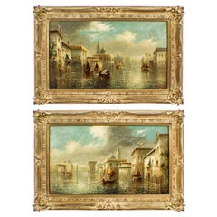 Antique Pair Oil on Canvas Venetian Paintings by James Salt, 19th Century