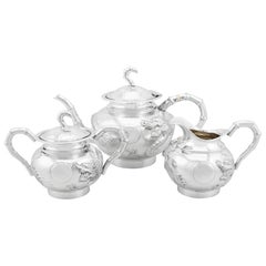 Servicio de té de tres piezas de plata de exportación china de 1900