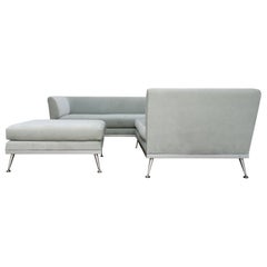 Contemporary Modern Italian L-Shape Sectional Grey Cotton Velvet and Steel Sofa