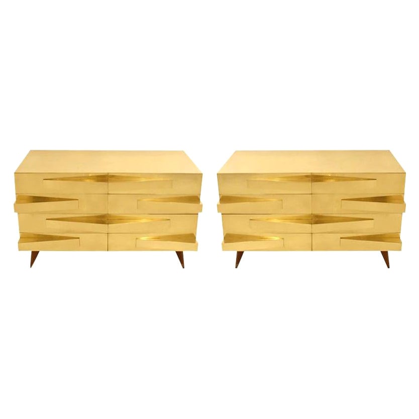 Pair of Mid-Century Modern Style Wood and Brass Italian Commodes For Sale