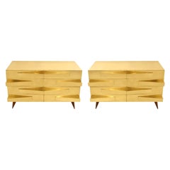 Pair of Mid-Century Modern Style Wood and Brass Italian Commodes