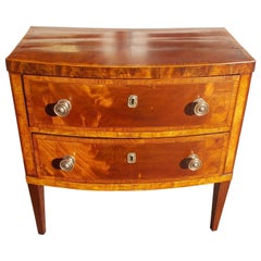 English Mahogany Bow Front Inlaid Two Drawer Chest with Tapered Legs, C. 1780