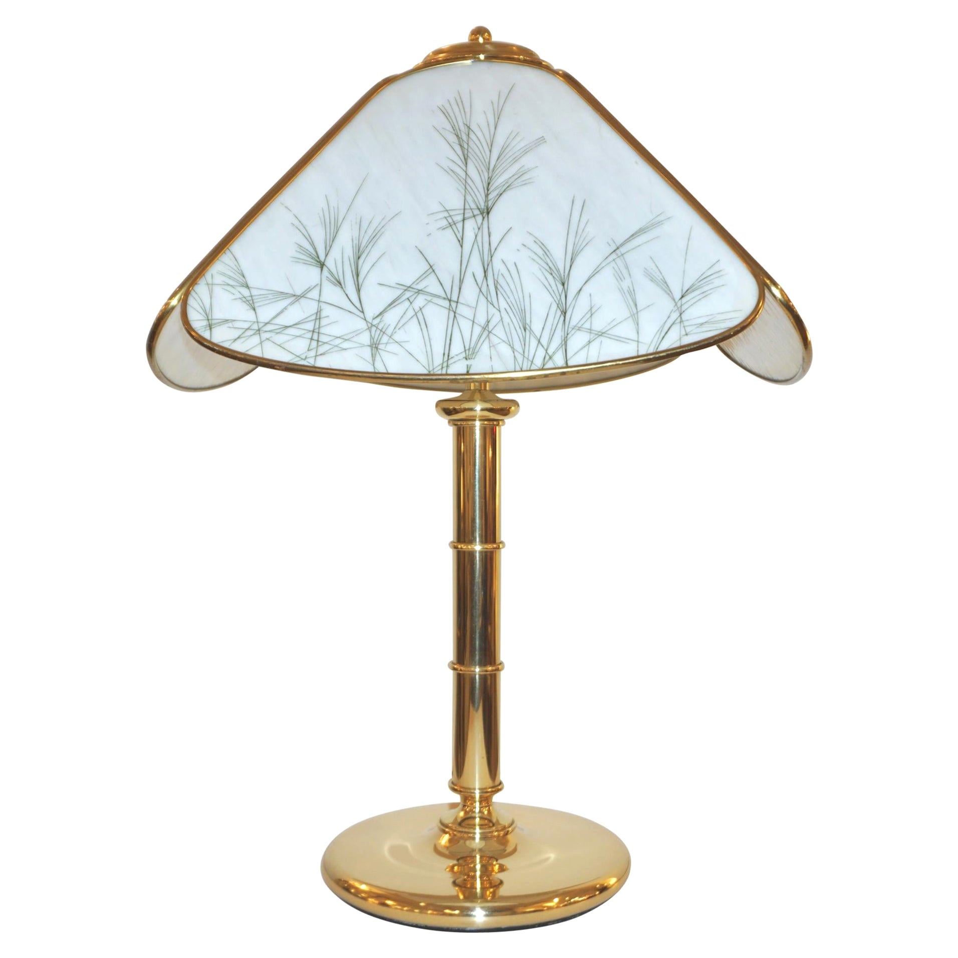 Poliarte 1960er Jahre Italienische Lampe aus cremeweißem Glas und Messing mit Federn, Schilf und Gras Dekor im Angebot