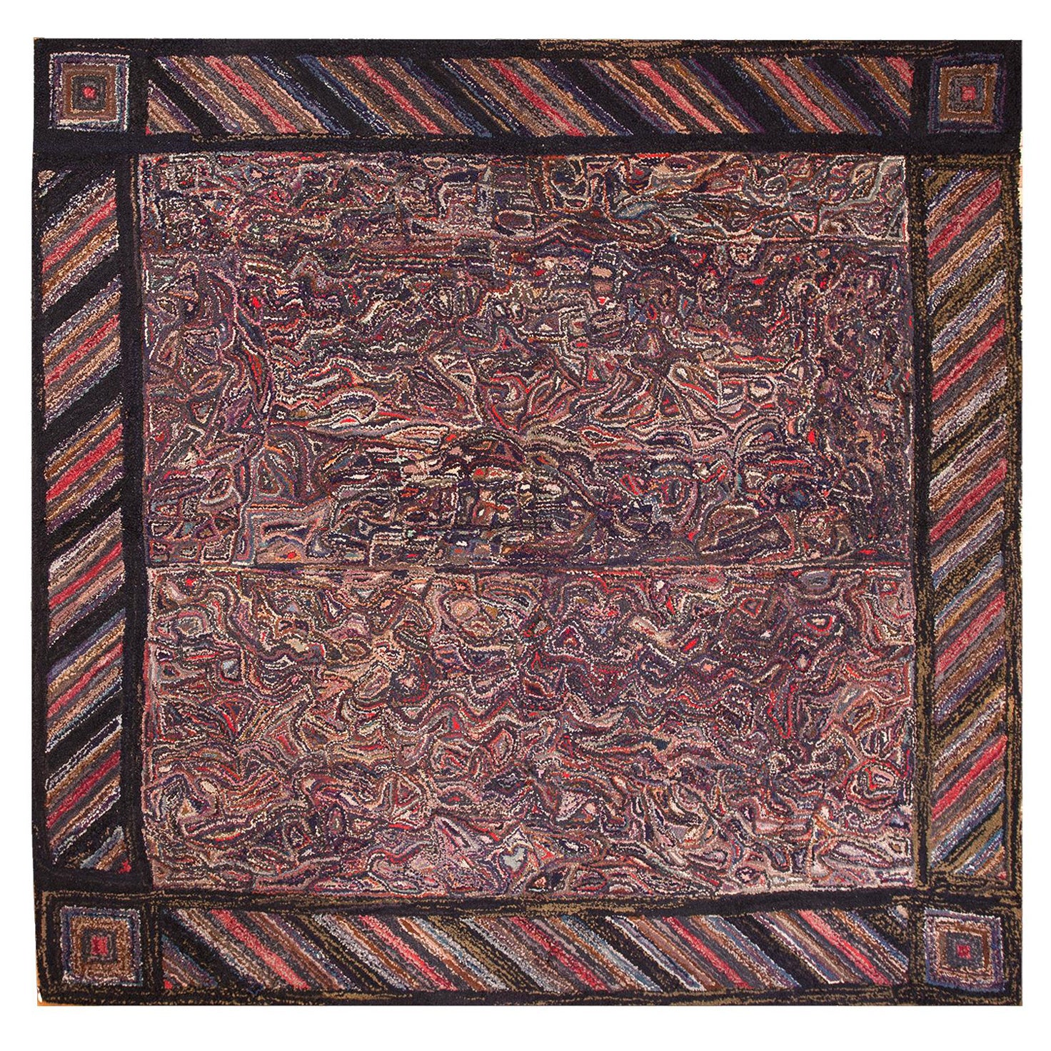 1930s Abstract Design American Hooked Rug ( 9'2" x 9'2" - 280 x 280 cm ) For Sale