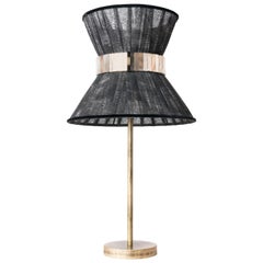 “Tiffany” Table Lamp 30 Black Chalky Painted, Antiqued Brass, Silvered Glass