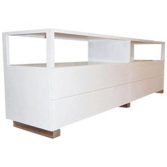 Cain Originals, Modern White Oak and Lucite Dresser with Milk Glass