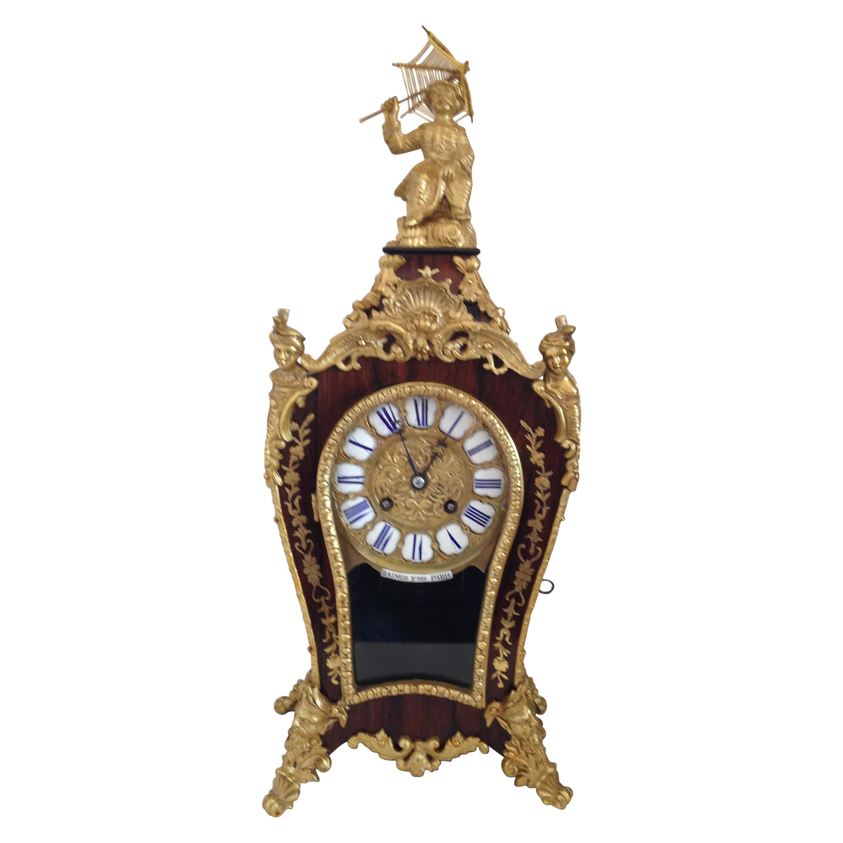 Louis XV Style Rosewood Mantel Clock, Raingo Freres, Paris, 19th Century