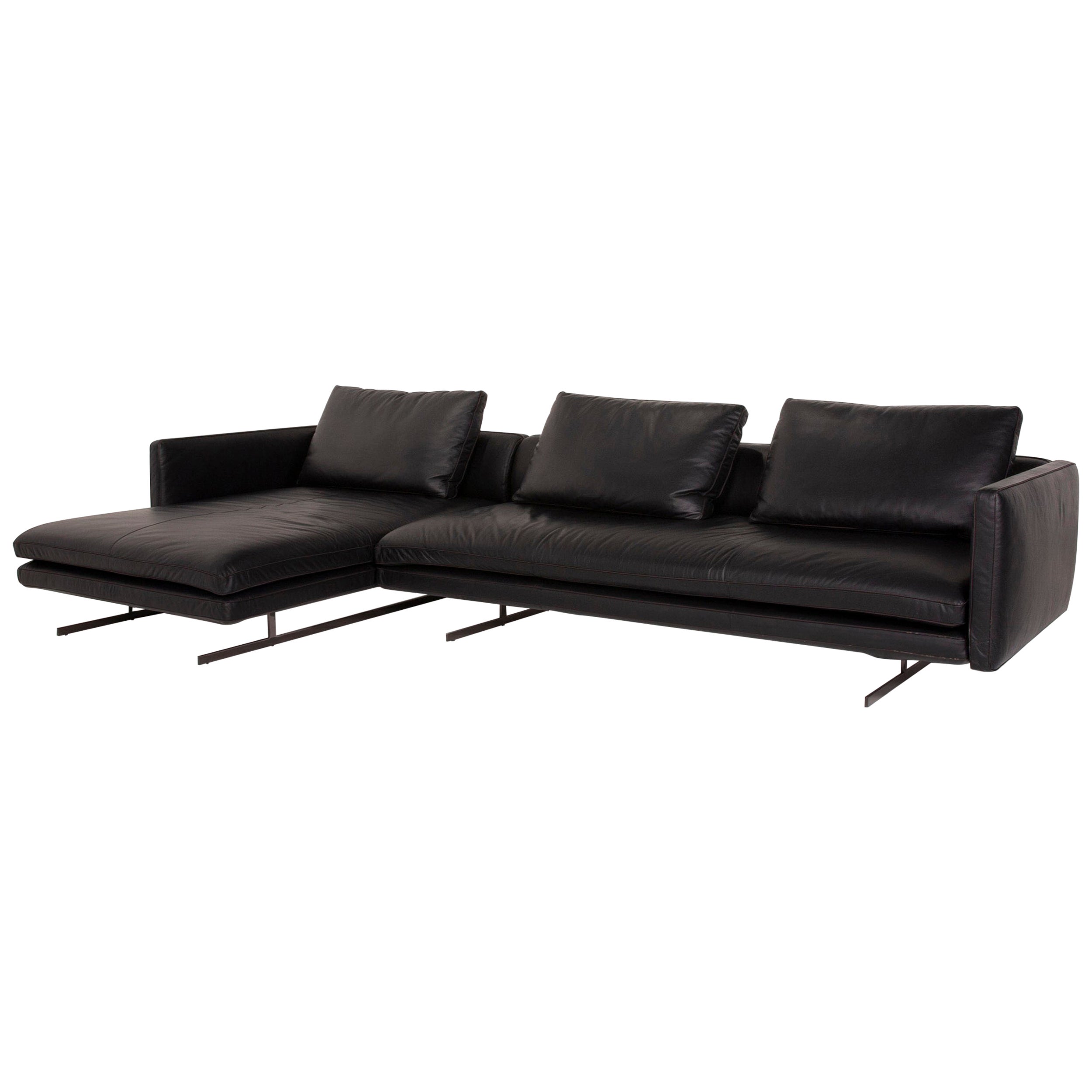 Nieri Leather Sofa Black Corner Sofa For Sale at 1stDibs