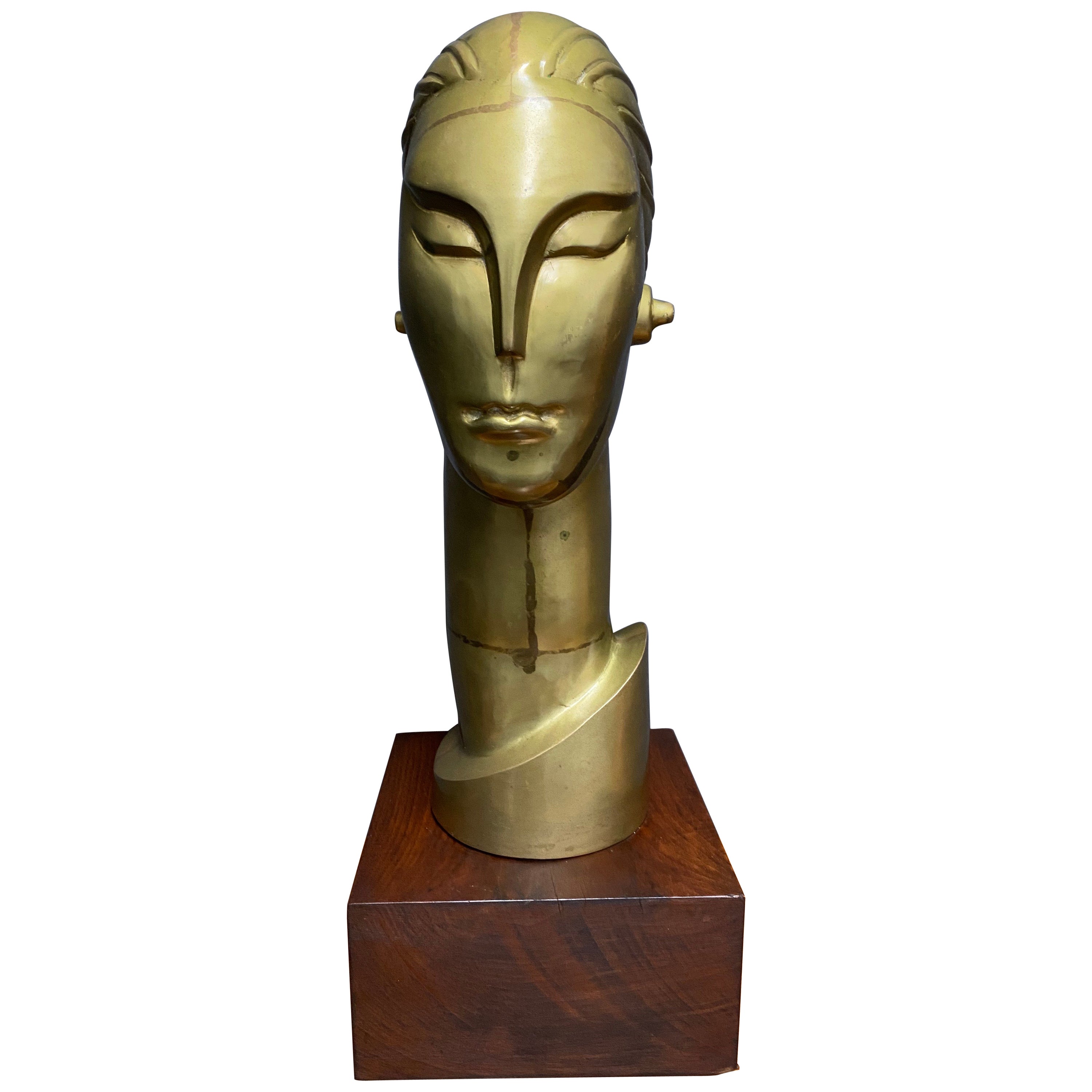 Highly Styled French Brass Art Deco Bust, French, circa 1930 at 1stDibs