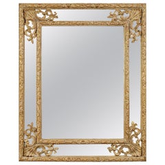 Retro Neoclassical Rectangular Gold Hand Carved Wooden Mirror, Spain, 1970