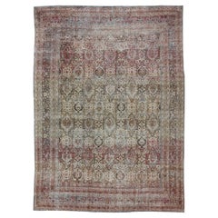  Antique Persian Khorassan Rug with Palmettes, Geometric Flowers in Soft Tones