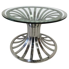 Retro Russell Woodard Polished Aluminum Side Table w/ Glass Top