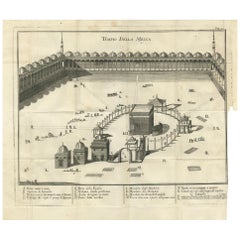 Antique Print of the Kaaba and Mosque in Mecca by Boulainvilliers (1745)