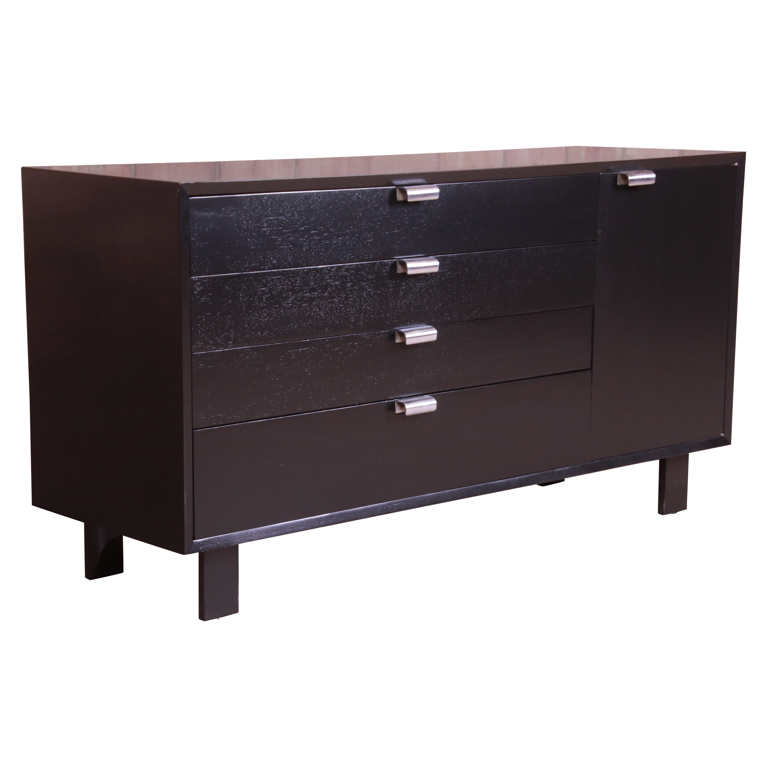 Modernist Black Lacquered and Chrome Credenza at 1stDibs