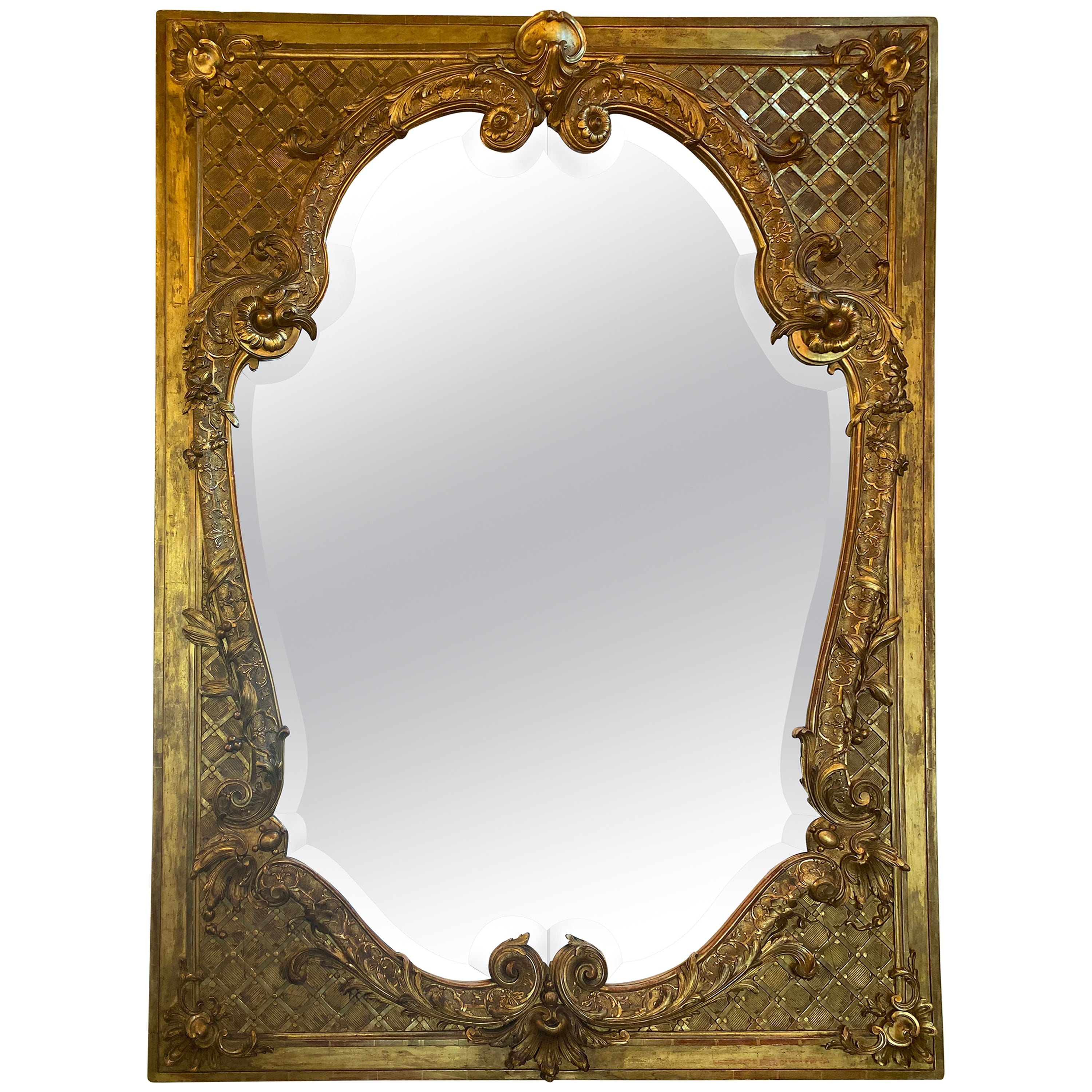Large Antique French Gold Gilt Mirror at 1stDibs