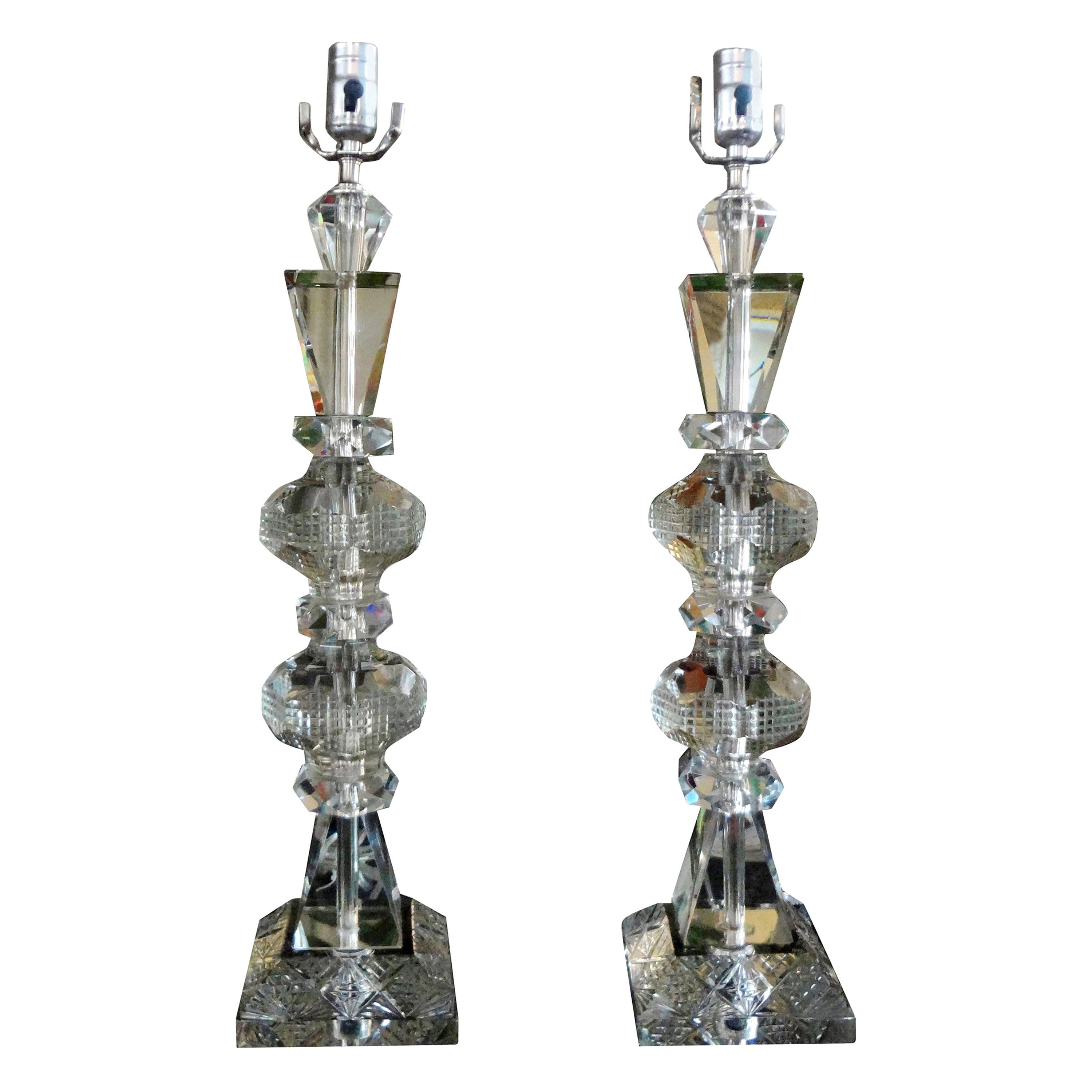 Pair of Baccarat Cut Crystal Lamps For Sale at 1stDibs