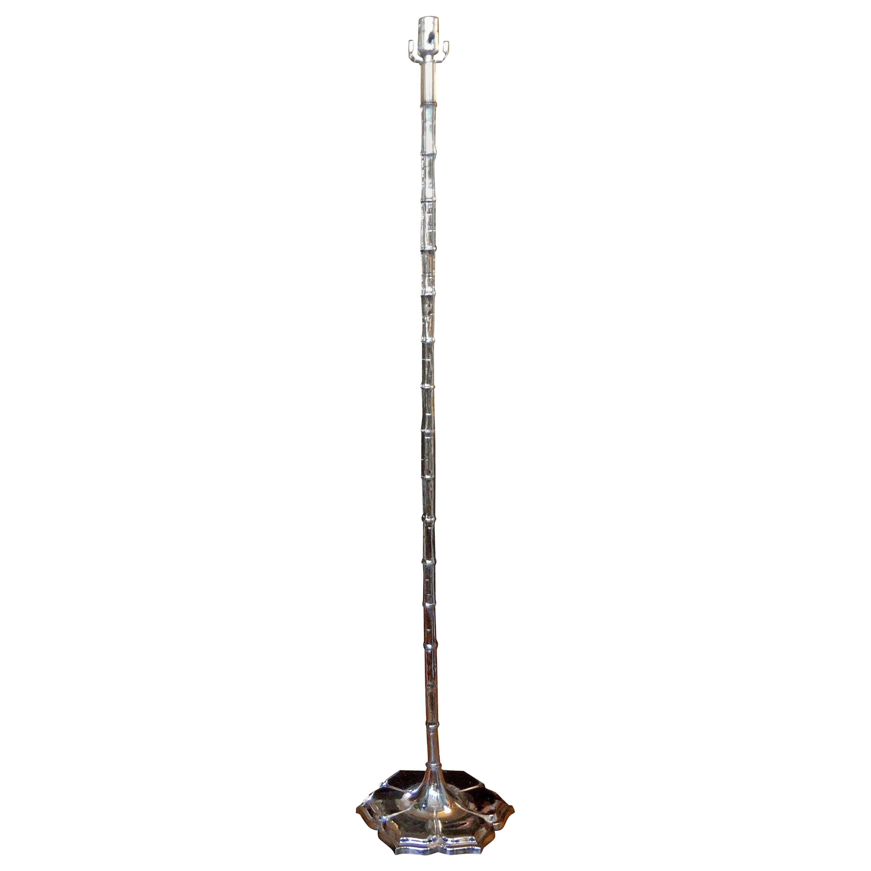 Midcentury Chrome Faux Bamboo Lotus Floor Lamp