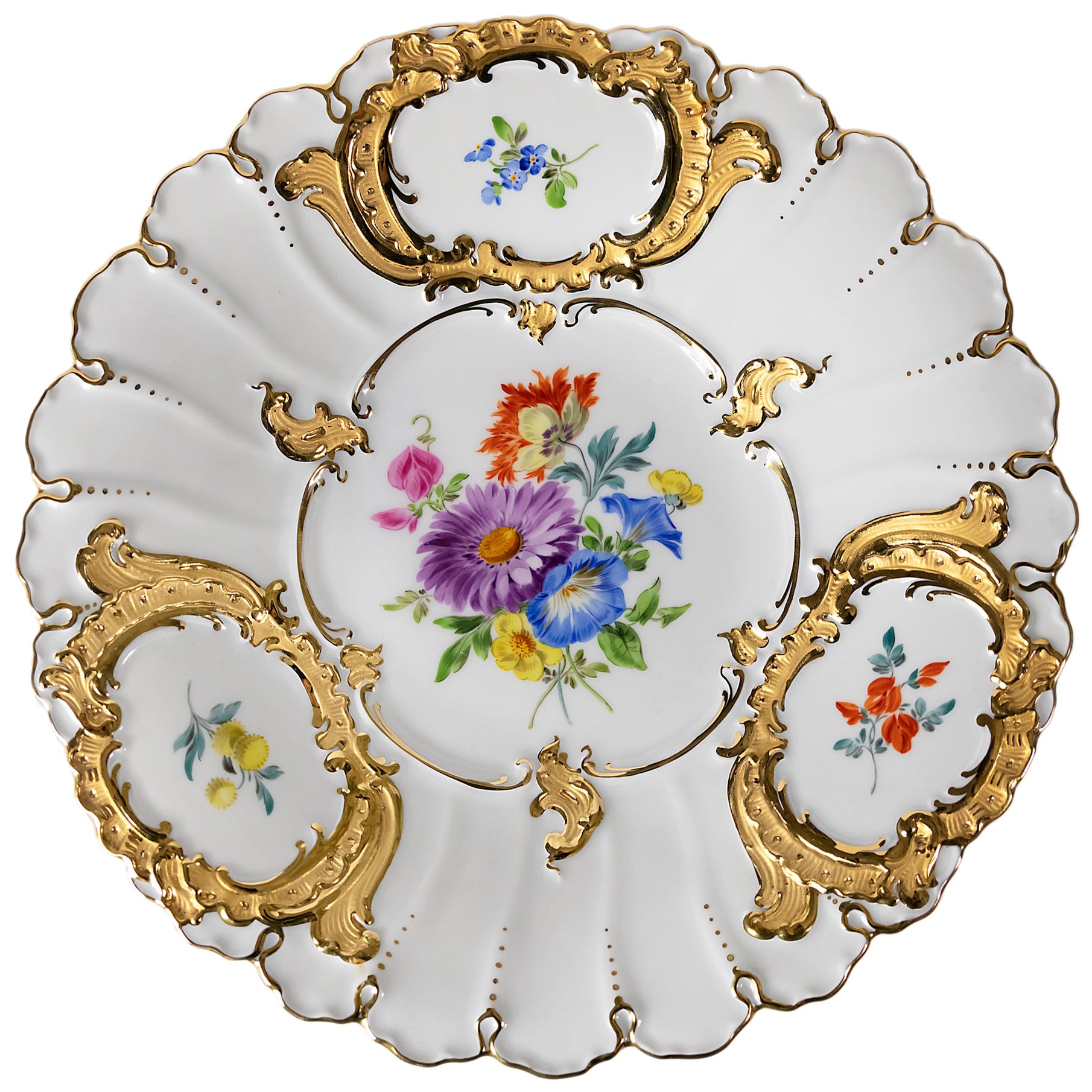 Large Meissen Hand Painted Porcelain Plate For Sale at 1stDibs
