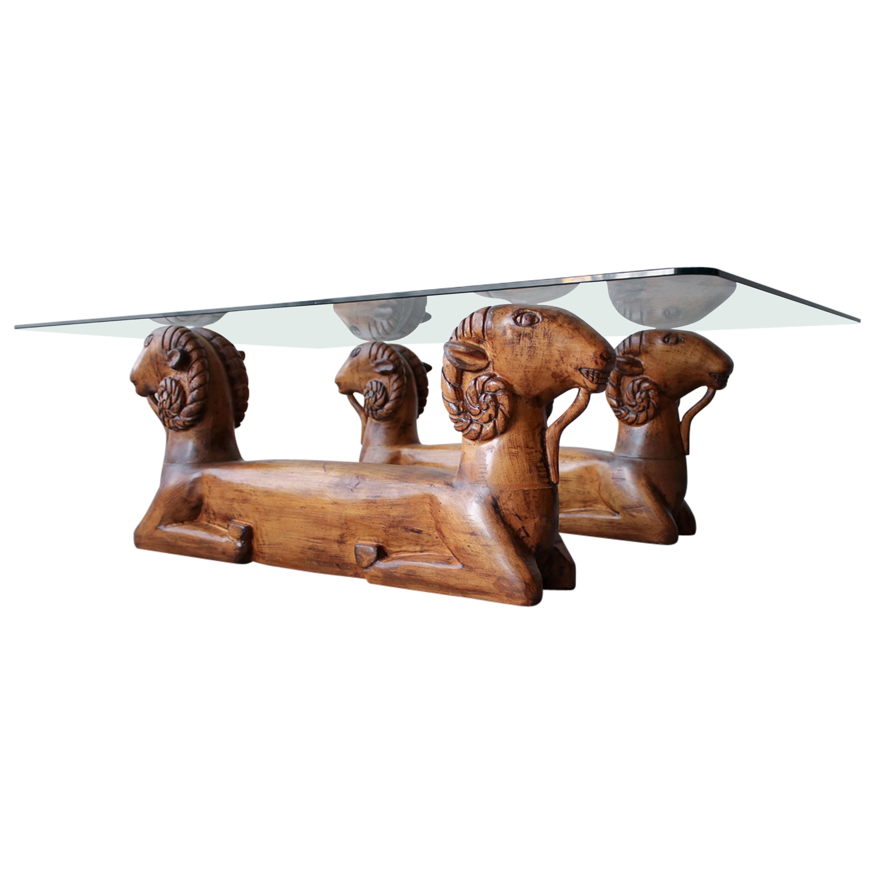 Carved Lion's Head Coffee Table at 1stDibs