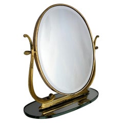Miroir de coiffeuse ou de plateau de table en laiton italien du milieu du siècle dernier