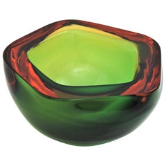 Flavio Poli Seguso Murano Glass Sommerso Grün Bernstein Schale