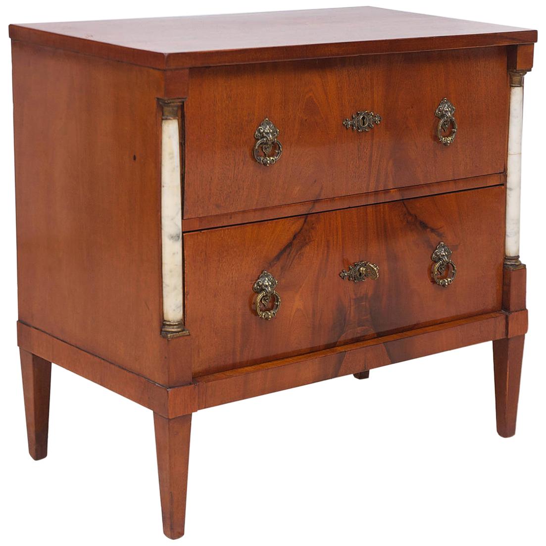 Small Empire Chest of Drawers in Mahogany with Marble Columns, Sweden, c. 1790 For Sale