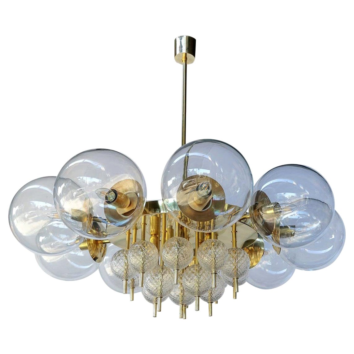 Custom Midcentury Style Brass Chandelier with Clear Glass Balls by Adesso Import For Sale
