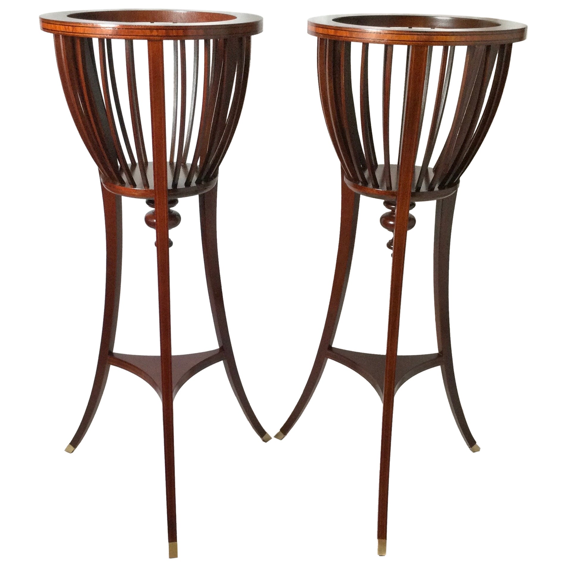 Elegant Pair of Regency Style Pierced Carved Mahogany Plant Stands For