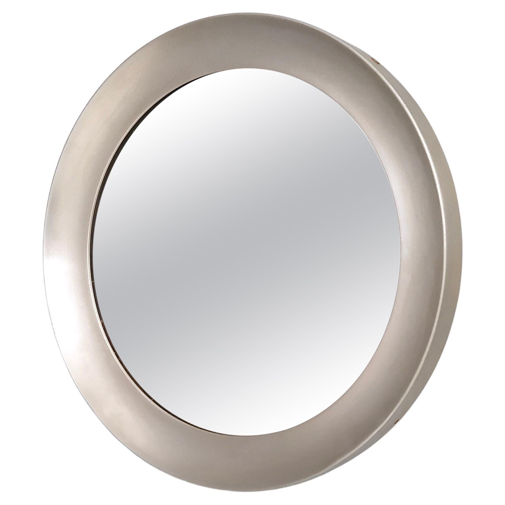Vintage Round Narciso Mirror with Steel Frame by S. Mazza for Artemide, Italy For Sale