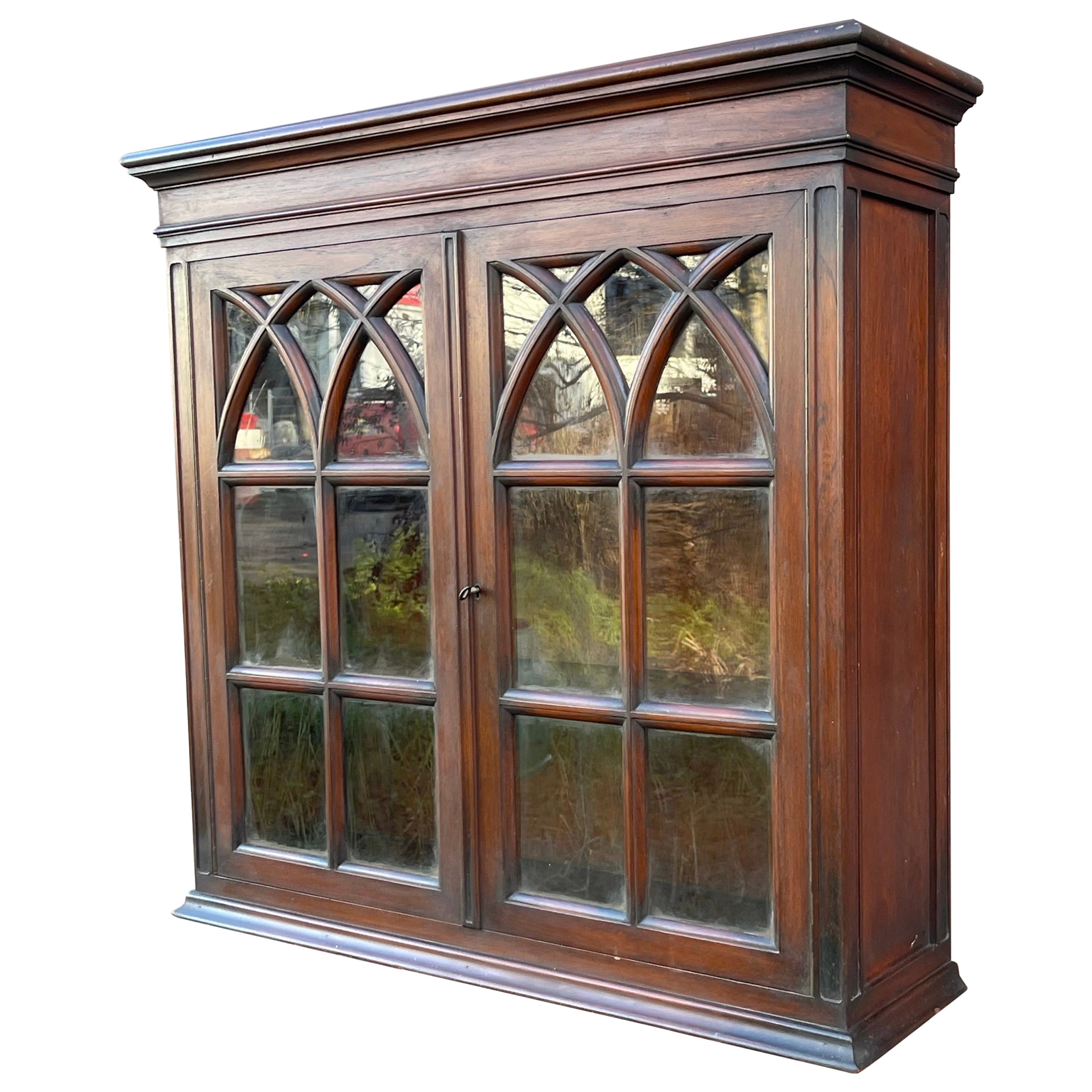 Primitive Antique American Mahogany Wall Hanging Curio Display Case For Sale at 1stDibs