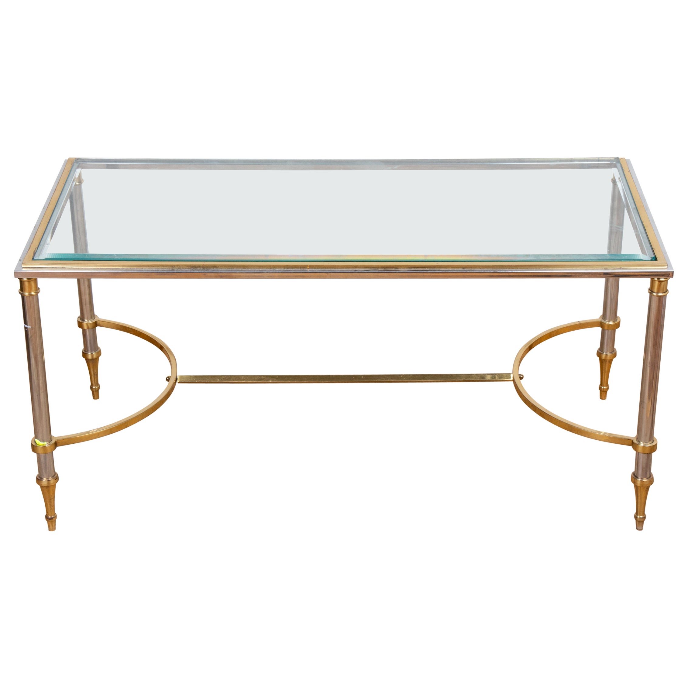 Maison Jansen Style Steel and Brass Coffee Table For Sale at 1stDibs