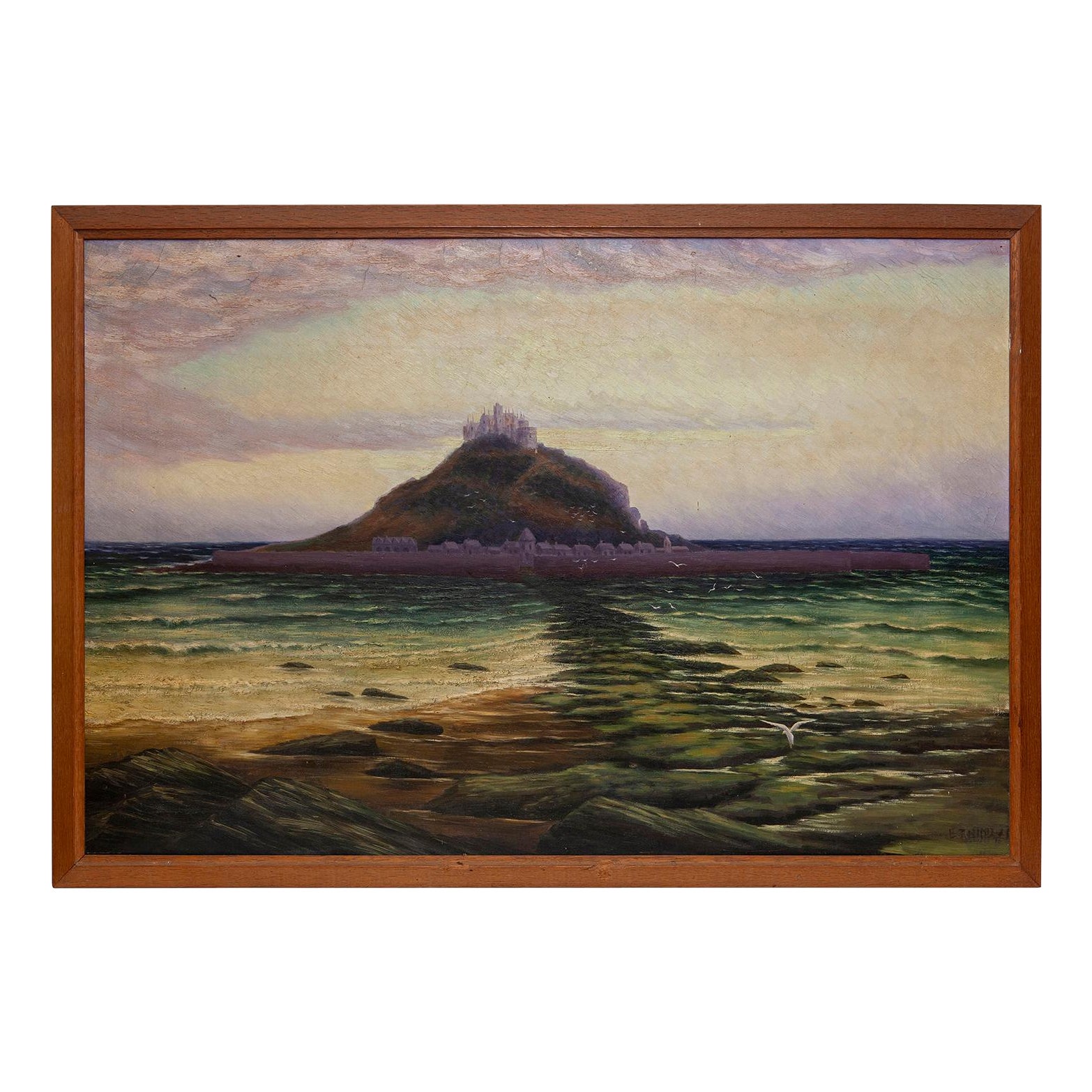 St Michaels Mount Cornwall 19 Century Oil on Canvas Original Frame C Roberson For Sale