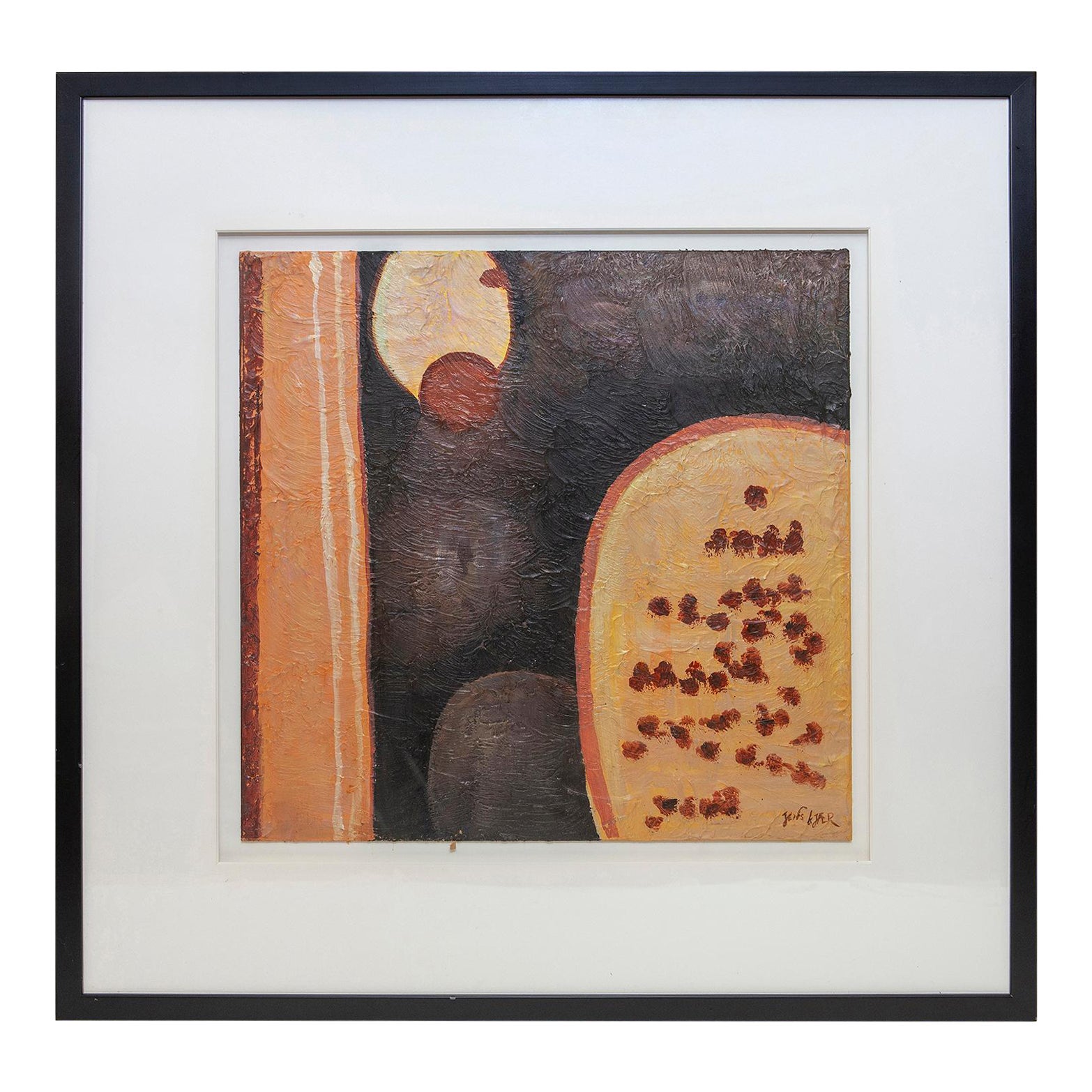 Jens Kjaer Boîtes à graines danoises abstraites à l'huile Pigments de terre ocre, Sienne, caoutchouc