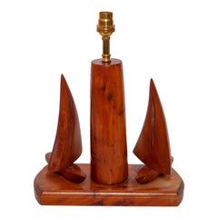 Lampe de table paire de yachts de course en bois d'if de 33 cm de haut