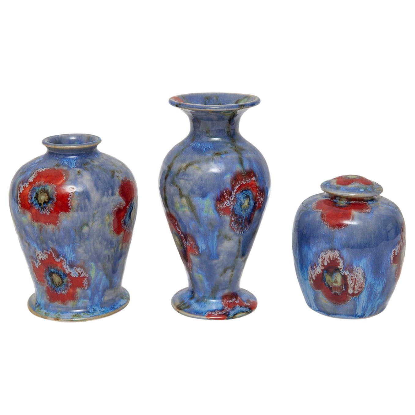 Ensemble de 3 vases anita harris à motifs cobridge, coquelicot et glace peints à la main