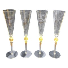 Set of Vintage Murano Glass Champagne Flutes Signed Giovanni Cewoler